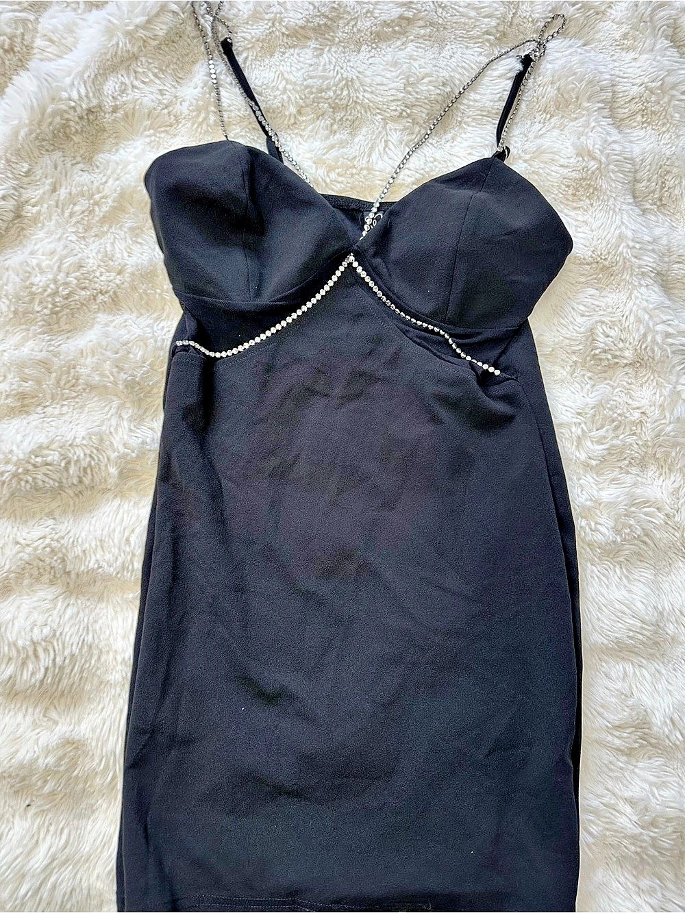 Windsor Rhinestone Strap Mini Dress Black Medium Like New